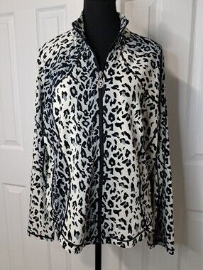 Christine Alexander Animal Print Activewear Jacket Womens Size XL Black Cream